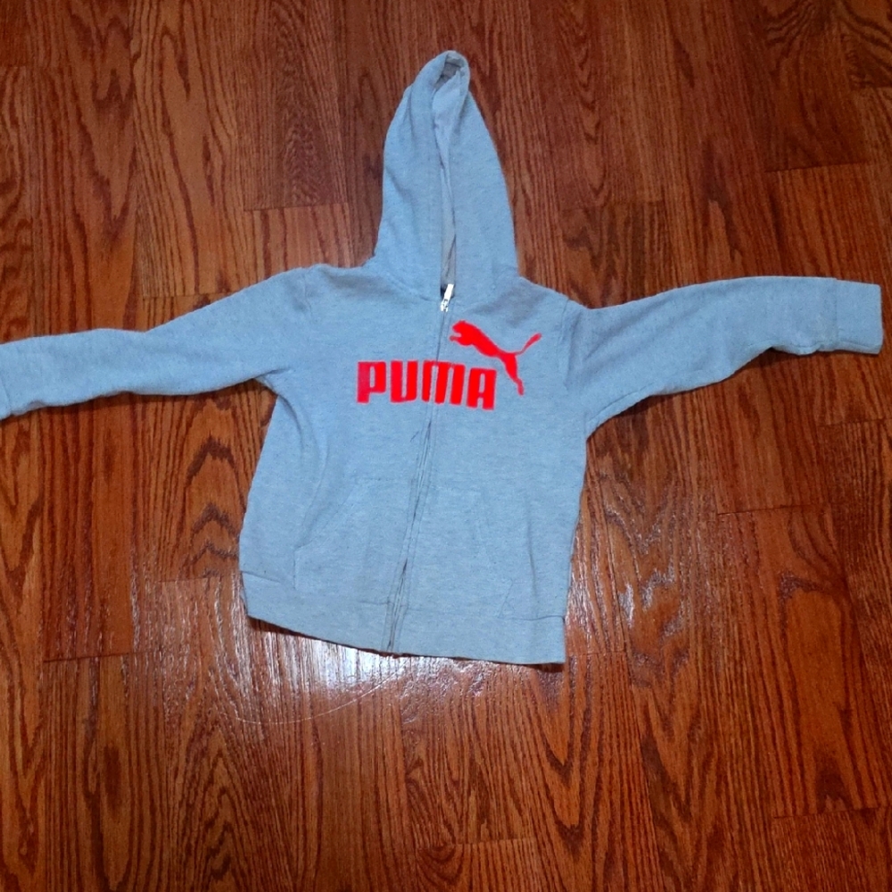Puma Kids Gray Hoodie with Pink Logo